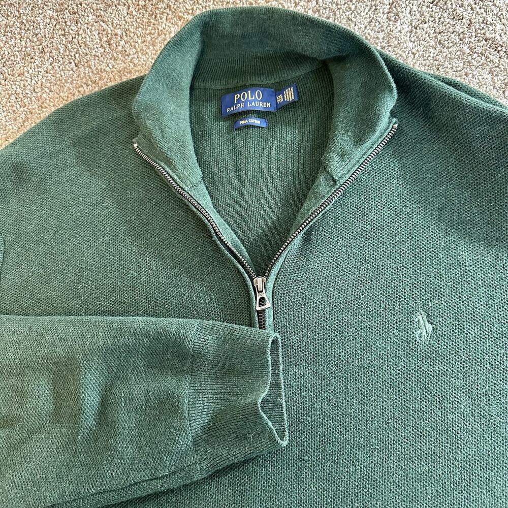 Polo Ralph Lauren Sweater Men 2XL Green Pima Cotton 1/4 Zip Pullover Golf Preppy